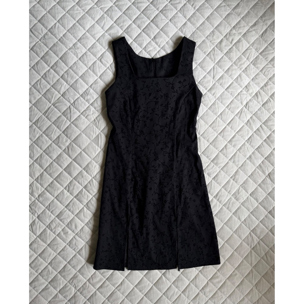 Y2K VTG Sense Boutique Midi Dress Black with Floral Designs Coquette‎ Going Out